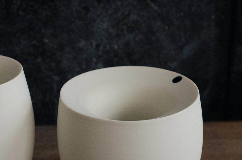 Close-up of a wide porcelain bowl with a fine rim